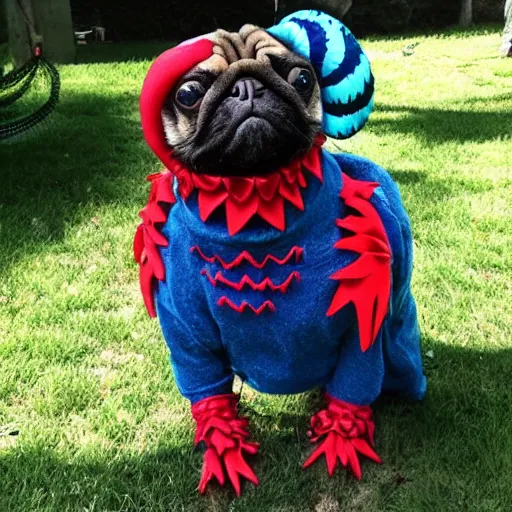 Prompt: pug dressed as demogorgon