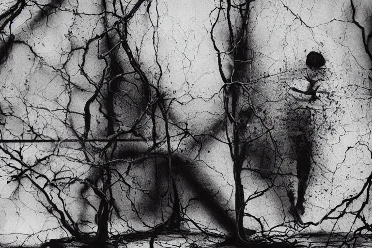Image similar to “a disturbed man looking at his crumbling limbs, extreme detail, particles drifting across the frame”