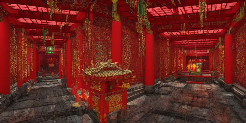 Prompt: a cyberpunk style chinese temple, detailed, atmospheric, 8 k