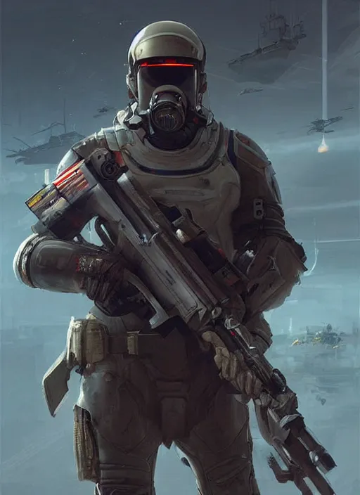 Prompt: of a sniper elon musk in war, with futuristic gear and helmet, portrait by ruan jia and ross tran, detailed, epic video game art
