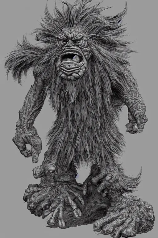 Image similar to hunched troll, highly detailed, digital art, sharp focus, trending on art station, kentaro miura manga art style