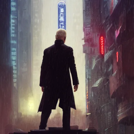 Prompt: Epic cinematic film still of Joe Biden in Blade Runner 2049, D&D, fantasy, intricate, elegant, highly detailed, digital painting, artstation, concept art, smooth, sharp focus, illustration, art by artgerm and greg rutkowski and alphonse mucha