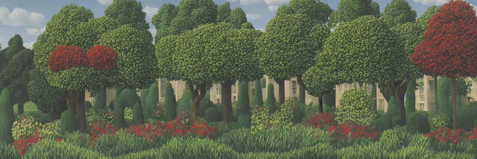 Prompt: garden painting magritte