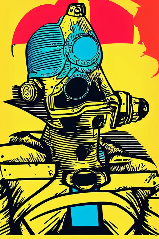 Image similar to fallout 7 6 retro futurist illustration art by butcher billy, sticker, colorful, illustration, highly detailed, simple, smooth and clean vector curves, no jagged lines, vector art, smooth andy warhol style