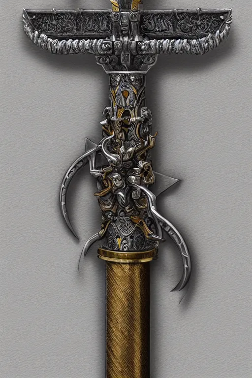 Image similar to sword of justice hanging on a wall, ornate gem in pommel, engraved blade, herringbone floor, low angle, greg rutkowski