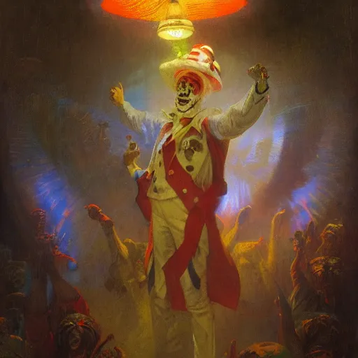 Image similar to uncle sam as a clown, radiant light, caustics, heroic, bright iridescent light, by gaston bussiere, bayard wu, greg rutkowski, maxim verehin