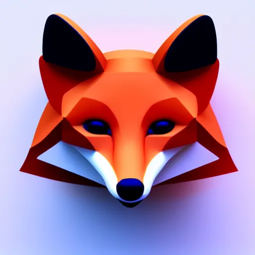 Image similar to an abstract icon depicting a fox, white background, render, blender, 3d