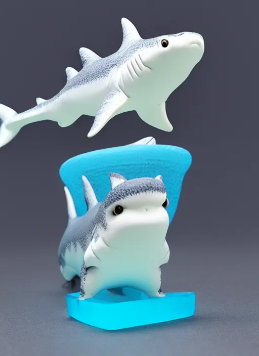 Prompt: 80mm resin detailed miniature of fluffy shark, Product Introduction Photos, 4K, Full body, simple background