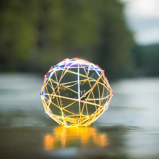 Prompt: river, bokeh, hyperdodecahedron, tesla coil