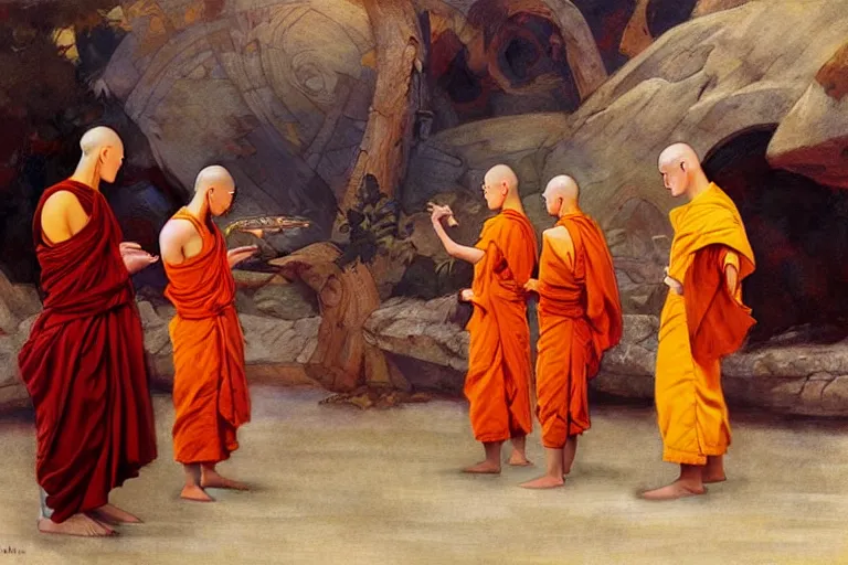 Prompt: monks teaching airbending from the last airbender, painting by gaston bussiere, craig mullins, j. c. leyendecker