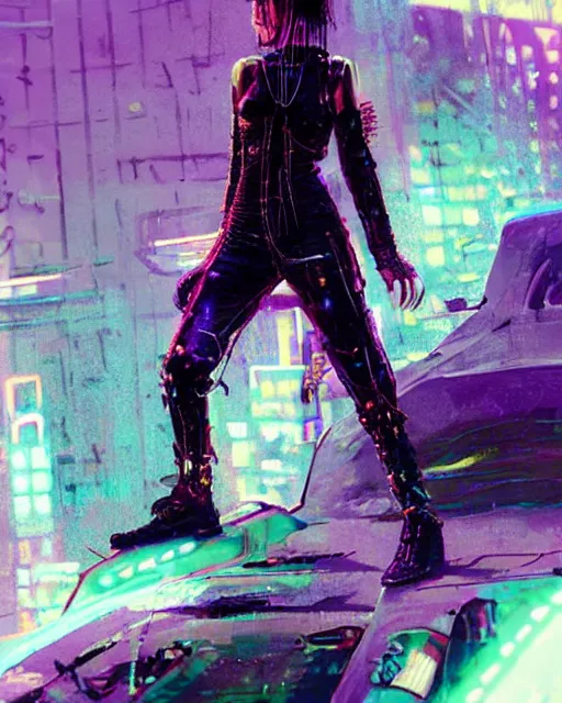 Prompt: portrait of Punk girl, standing hair line, chains, pierced, tattoed Sheen Holographic Futuristic sci-fi fashion cyberpunk, (neotokyo), synthwave, (aesthetics), futuristic, bladerunner movie scene by ismail inceoglu dragan bibin hans thoma greg rutkowski Alexandros Pyromallis Nekro Rene Margitte illustrated Perfect face, fine details, realistic shaded, fine-face, pretty face ((sharp chine))