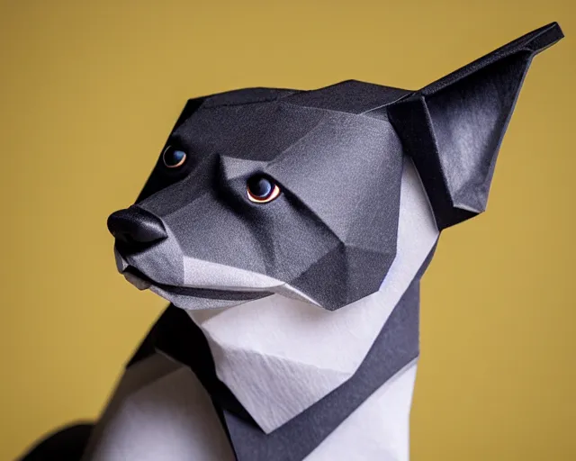 Image similar to an origami dog by akira yoshizawa, realistic, very detailed, studio lighting, bokeh, sigma 5 0 mm f 1. 4