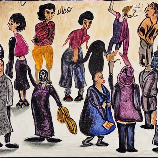 Image similar to feminist revolution, lisbon city at night, art in the style of paula rego