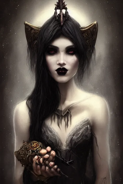 Image similar to Portrait of beautiful goth wizard, dark fantasy art by Tom Bagshaw, highly detailed, trending on artstation, artstationHD, artstationHQ, 4k, 8k