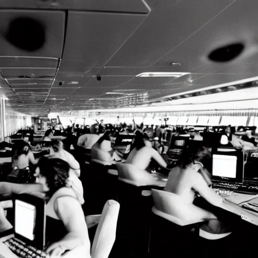 Image similar to 3 5 mm macro photograph of a woman falling off a cruise ship into an ocean of computers browsing facebook