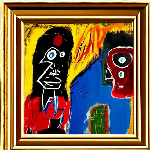 Prompt: 14 century a man and woman art made by Jeaan-Michel Basquiat and Kay brown renaissance oil painting