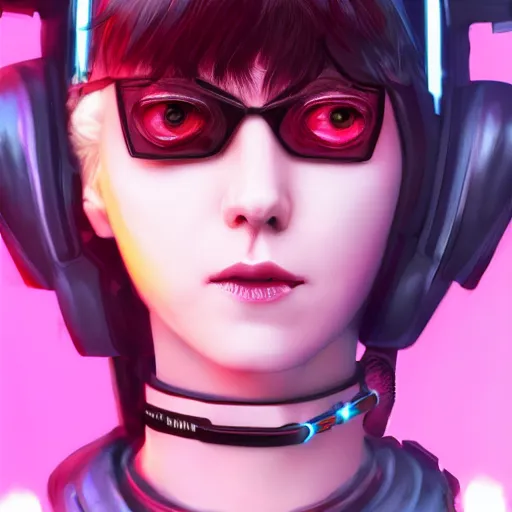 Image similar to realistic female character cyberpunk wearing technological collar around neck, realistic, art, beautiful, 4K, collar, choker, collar around neck, punk, artstation, detailed, female, woman, choker, dark, collar, choker,