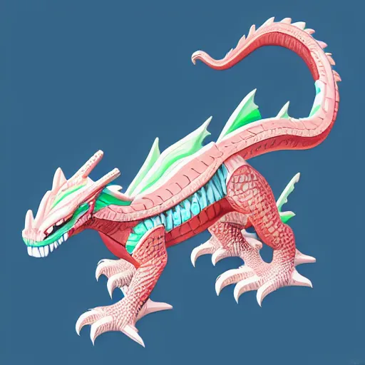 Image similar to hand-painted sculpted isometric dragon, cartoon-style, stylized render, zoomed out view, white background