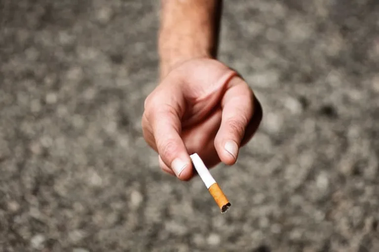 Image similar to Close-up of cigarette in five fingers, thin soft hand holding cigarette, hyper realistic, natural