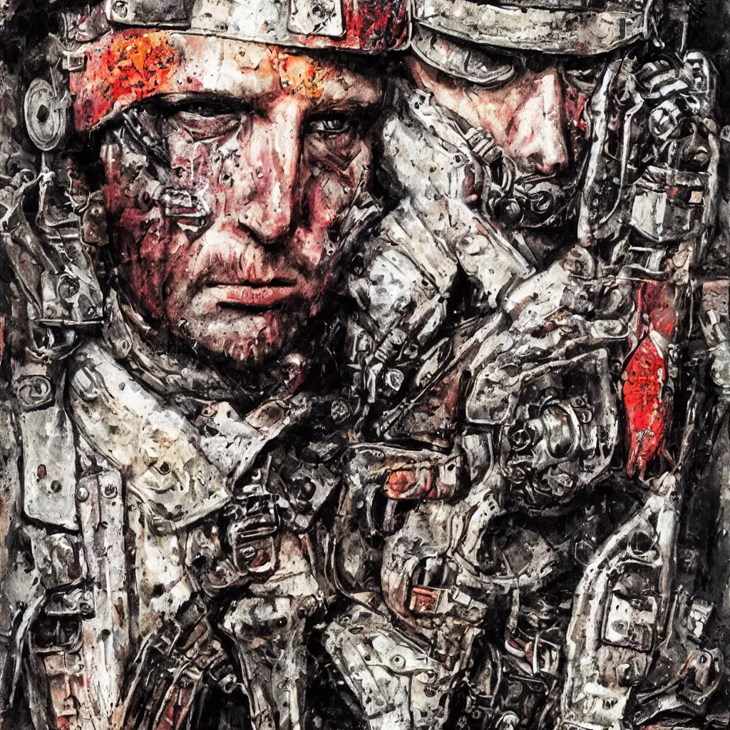 Image similar to ironpunk nazi soldier by bill sienkiewicz, hyperdetailed mixed media painting, colorful, hyperrealism, photorealism, high contrast 8k