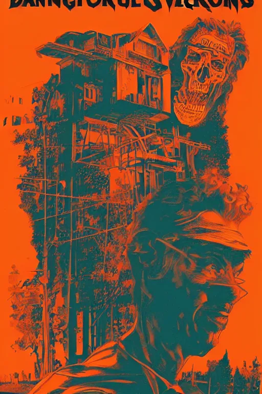 Image similar to dangerous visions, poster by Steve Thomas and Mike beeple Winklemann, screen print