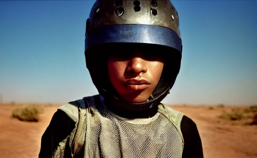 Prompt: cinestill 5 0 d candid photographic portrait by helen levitt of a mixed teen wearing rugged black mesh techwear on a dirtbike through a desolate plain, extreme closeup, modern cyberpunk moody emotional cinematic, dust storm, 8 k, hd, high resolution, 3 5 mm, f / 3 2, ultra realistic faces, ex machina