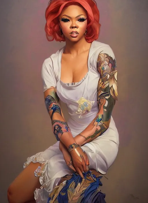 Prompt: vanjie, drag queen, painting by artgerm and greg rutkowski and alphonse mucha