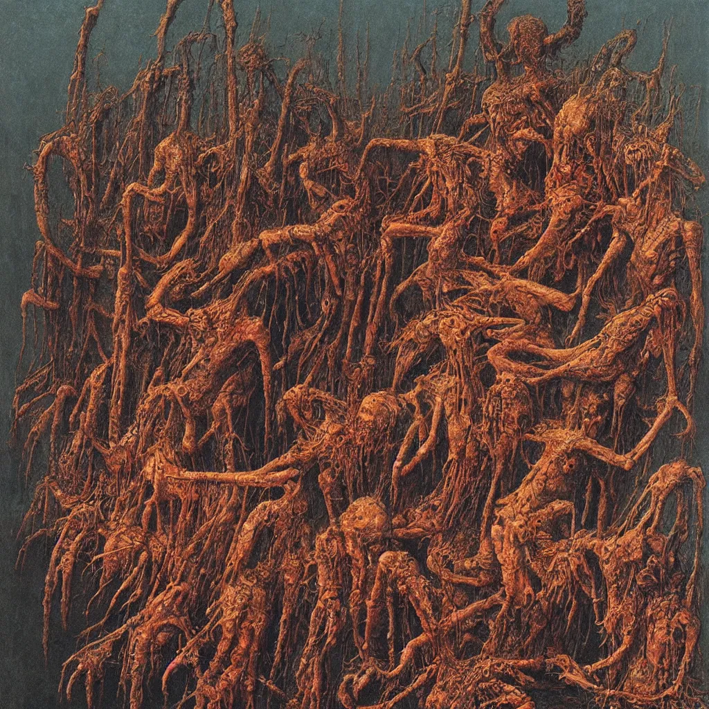 Image similar to gritty, disgusting, vile, wretched, centipede, beksinski