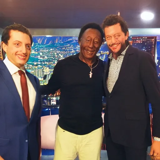 Image similar to medium shot photo of pele in danilo's gentili the noite