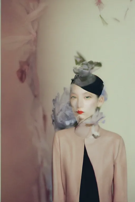 Prompt: realistic photoshoot for a new Jun Takahashi lookbook, color film photography, portrait of a beautiful model, in style of Tim Walker, 35mm, graflex