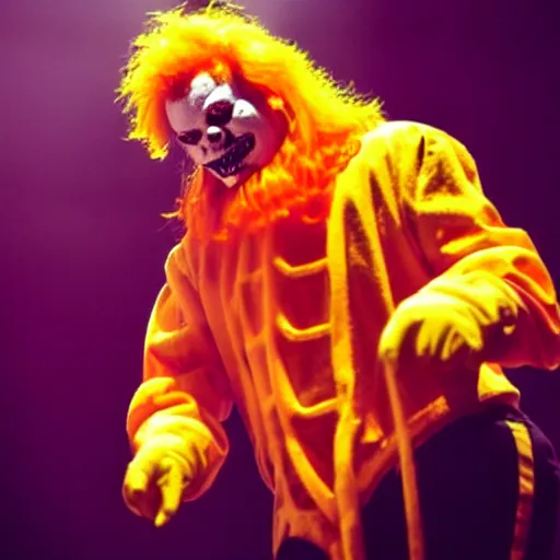 Image similar to ronald mcdonald performing with slipknot