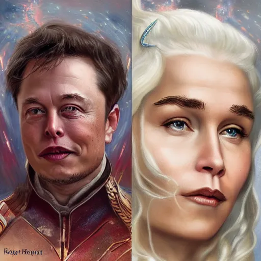 Image similar to elon musk as daenerys targaryen, portrait in the style of konstantin razumov, extremely detailed