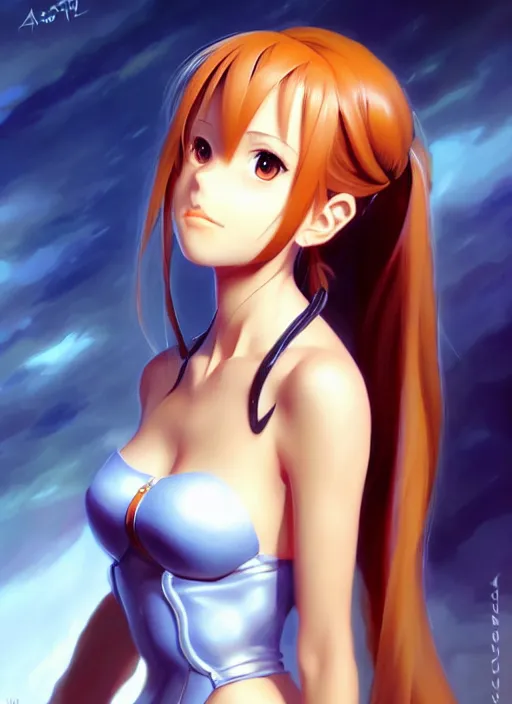 Image similar to portrait of cute young asuna from sao, painted by stanley artgerm, boris vallejo, fantasy art, sleek curves, sharp focus, trending on artstation hq, deviantart