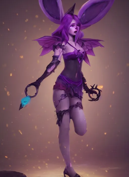 Image similar to lulu short fairy witch with green eyes, from league of legends, purple skin, au naturel, hyper detailed, digital art, trending in artstation, cinematic lighting, studio quality, smooth render, fluorescent skin, unreal engine 5 rendered, octane rendered, art style by klimt and nixeu and ian sprigger and wlop and krenz cushart