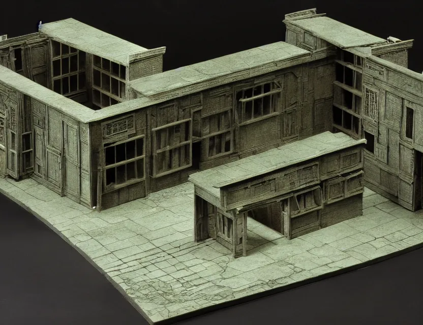 Prompt: ming cho lee set design model of the matrix ( 1 9 9 9 ), inside a theater model box