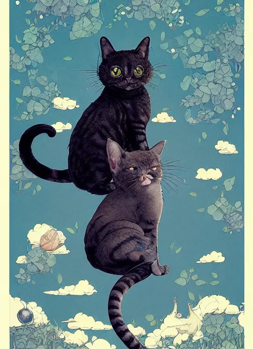 Image similar to a hyper realistic ink cat and the meaning of life and sunbeams blue sky, lush forest poster art by chiara bautista and kim jung giu and norman rockwell and greg rutkowski weta studio, and lucasfilm