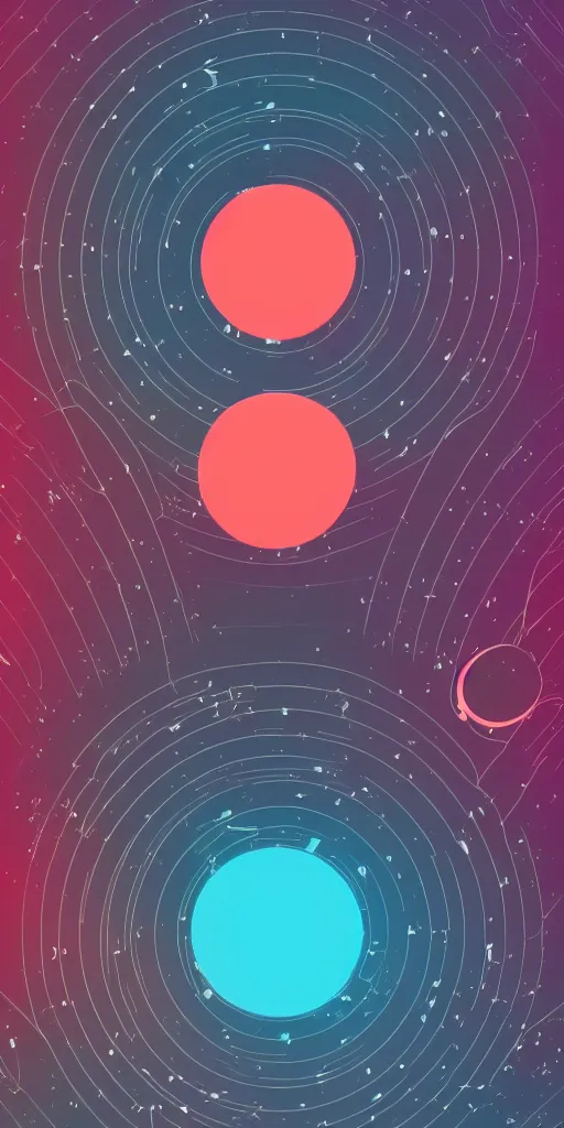 Image similar to a beautiful scene of planets and space, 2d minimalist vector art, high contrast neon cyberpunk palette, hd phone wallpaper