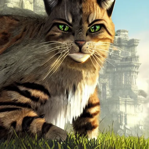 Prompt: cat by shadow of the colossus