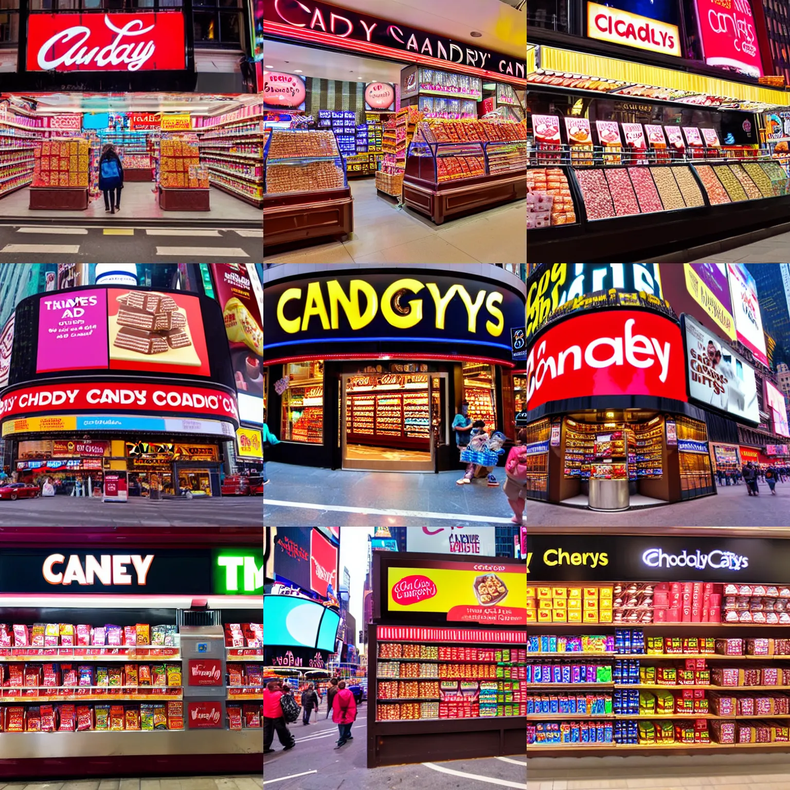 Prompt: big shop of candys chocolate and snacks in times square