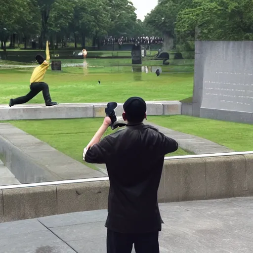Prompt: mario dabbing at vietnam memorial