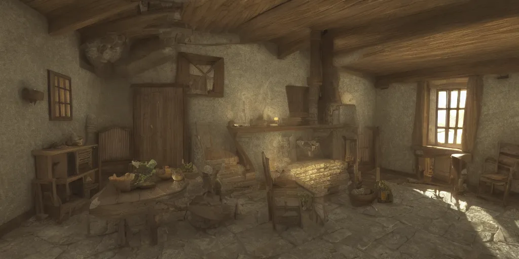 Image similar to medieval cottage interior, blender animation