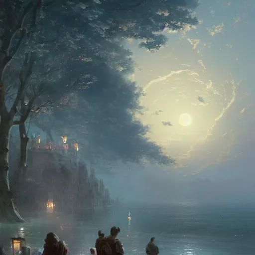 Prompt: a beautiful painting of the moon fell into the sea of blue roses by greg rutkowski and thomas kinkade, trending on artstation, - w 1 0 2 4