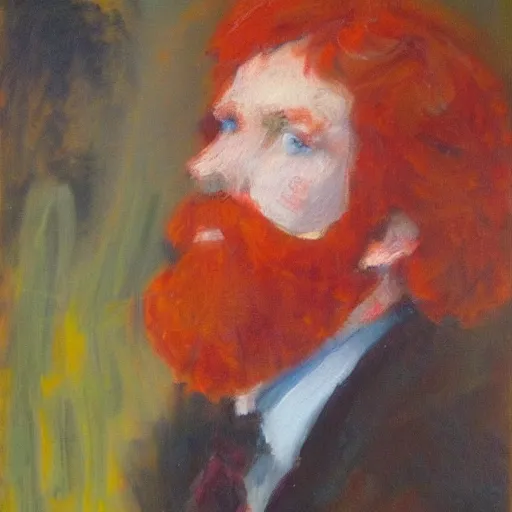 Prompt: a red headed man, impressionist, art, portrait,