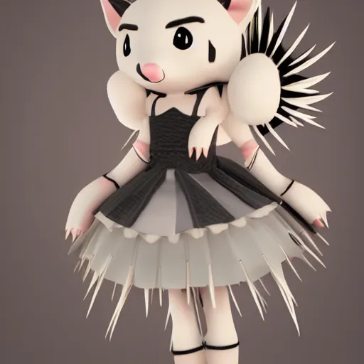 Image similar to cute fumo plush of a hedgehog girl with prickly spines, character design contest winner, silhouette, artstation, vray, anime girl, black and white, striped gothic dress, regal