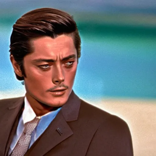 Image similar to film still of alain delon in shark tank