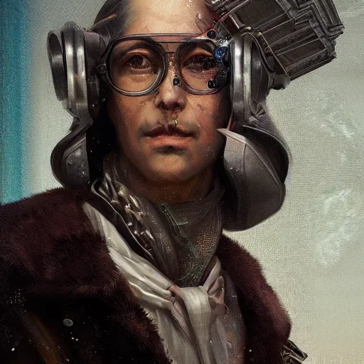 Prompt: portrait of a venerated historian, cyberpunk, detailed, artstation, digital art