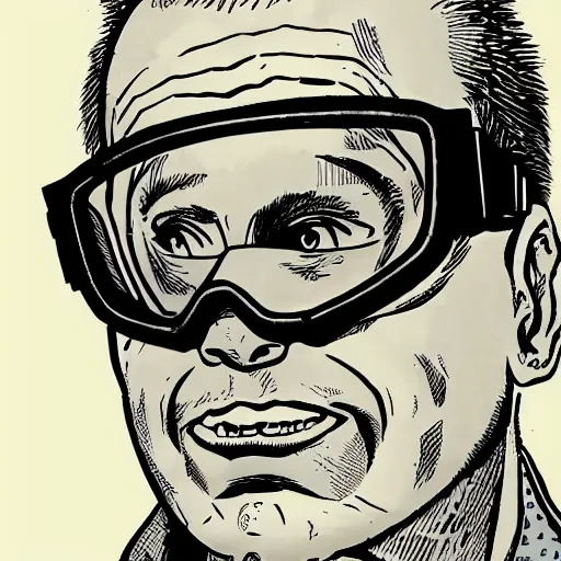 Image similar to close up portrait of goth nerd wearing goggles, by geof darrow, geof darrow art,