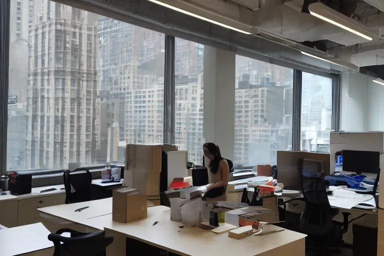 Prompt: nyc office space packed up for move out