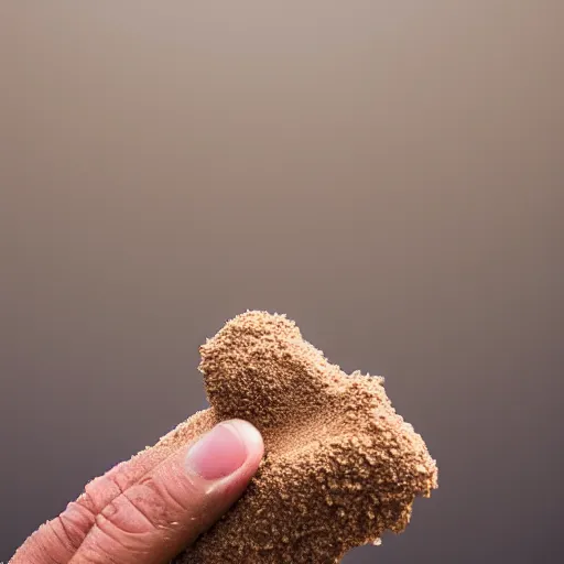 Image similar to a hand holding a face made of sand vanishing, photorrealistic, 8 k