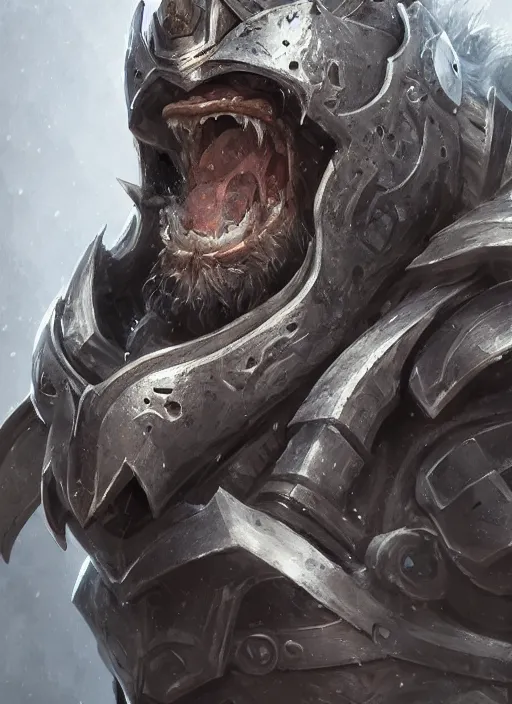 Image similar to a highly detailed illustration of furious rough bearded paladin wearing worn down silver armor, standing heroically gritting teeth battle pose, intricate, elegant, highly detailed, centered, digital painting, artstation, concept art, smooth, sharp focus, league of legends concept art, WLOP